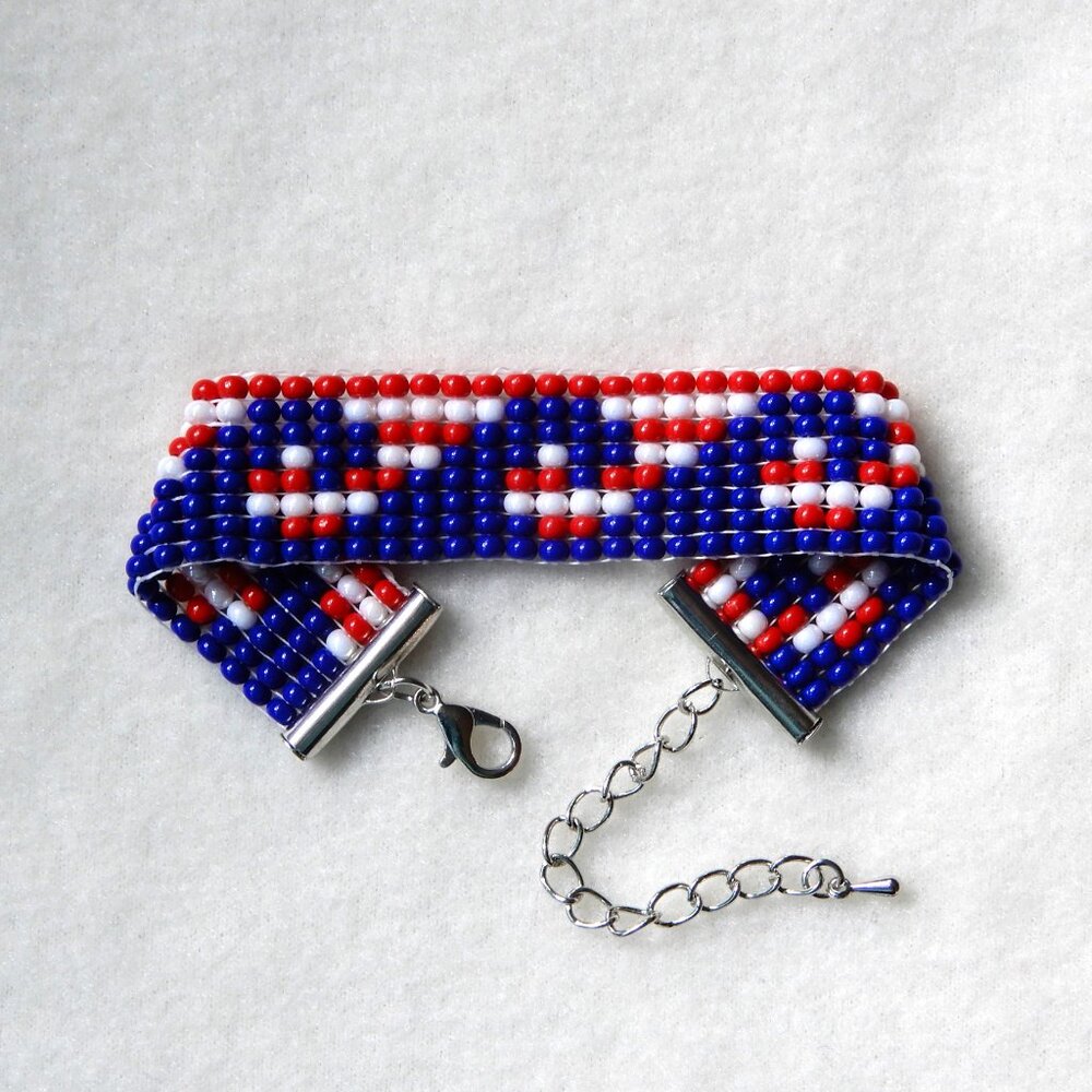 Blue Wave bead bracelet, handmade, red-white-blue, 30% to Democratic Party of GA